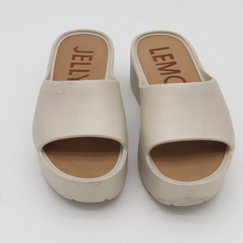 Lemon Jelly Sandals Womens 38 Sunny Platform Slide Beige Vegan Excellent